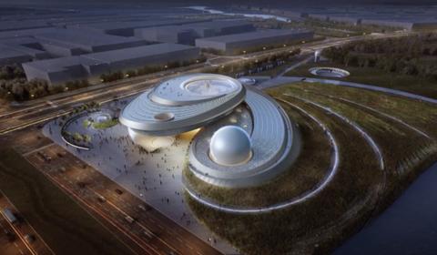 Vue aérienne du Planétarium de Shanghai à l'architecture si particulière