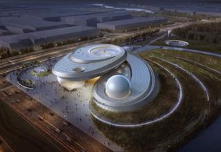 Vue aérienne du Planétarium de Shanghai à l'architecture si particulière
